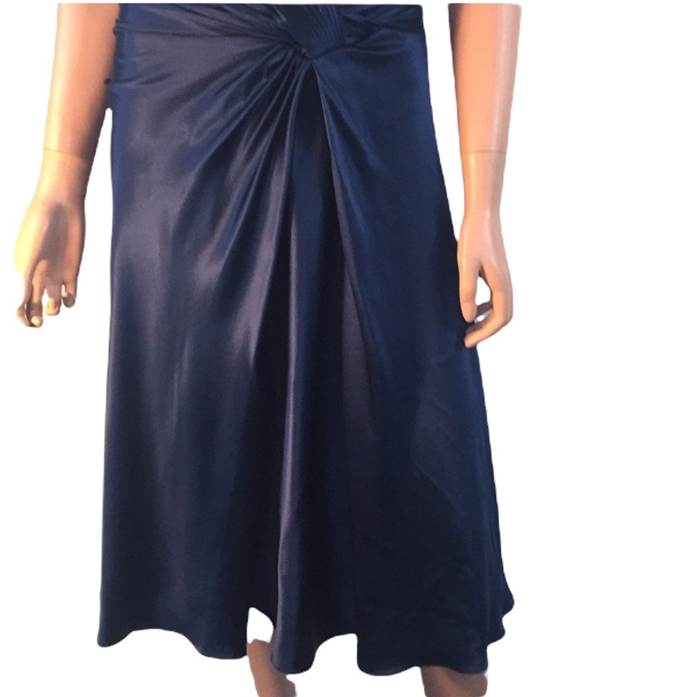 NWT Laundry by Design Silk Satin Navy Blue Twist Front Midi Dress Black Iris S - Picture 4 of 10